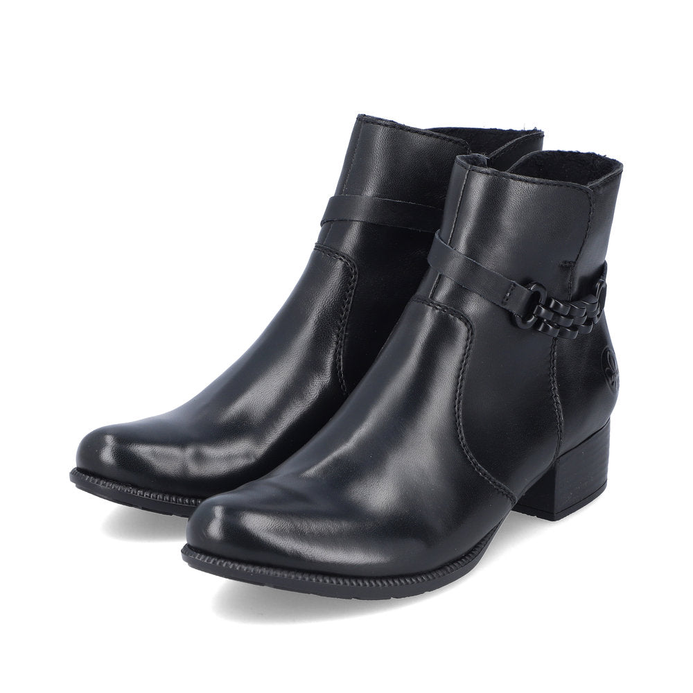 Rieker 78676-00 Black Heel Ankle Boots with Side Link
