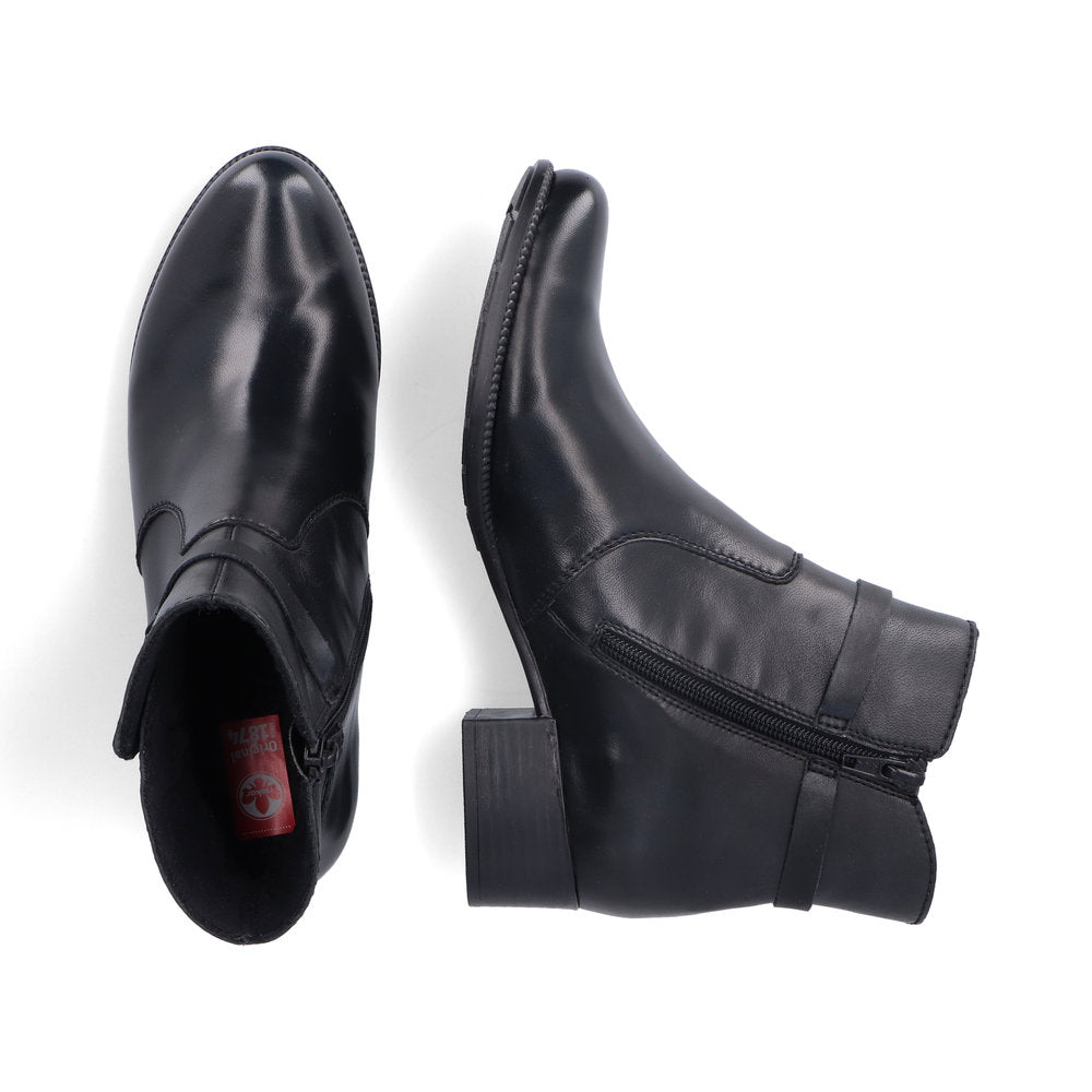 Rieker 78676-00 Black Heel Ankle Boots with Side Link