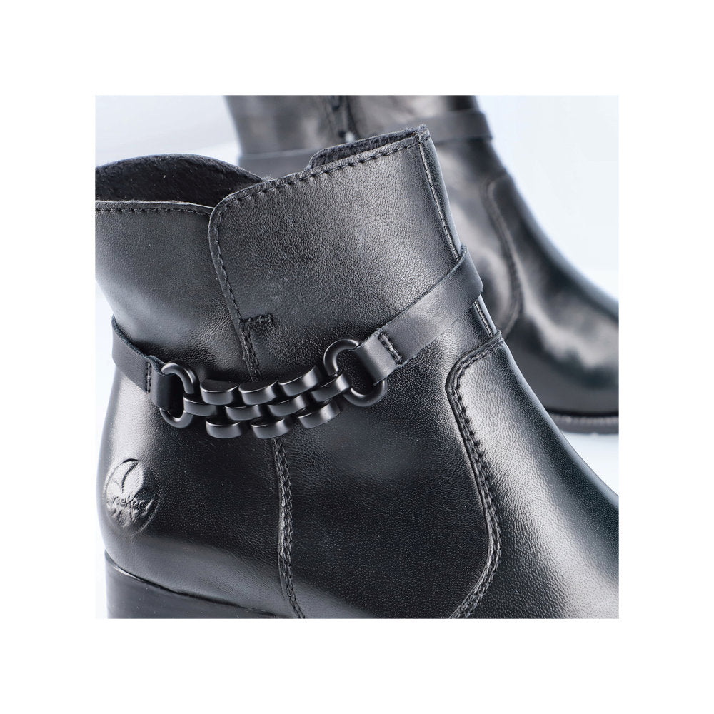 Rieker 78676-00 Black Heel Ankle Boots with Side Link