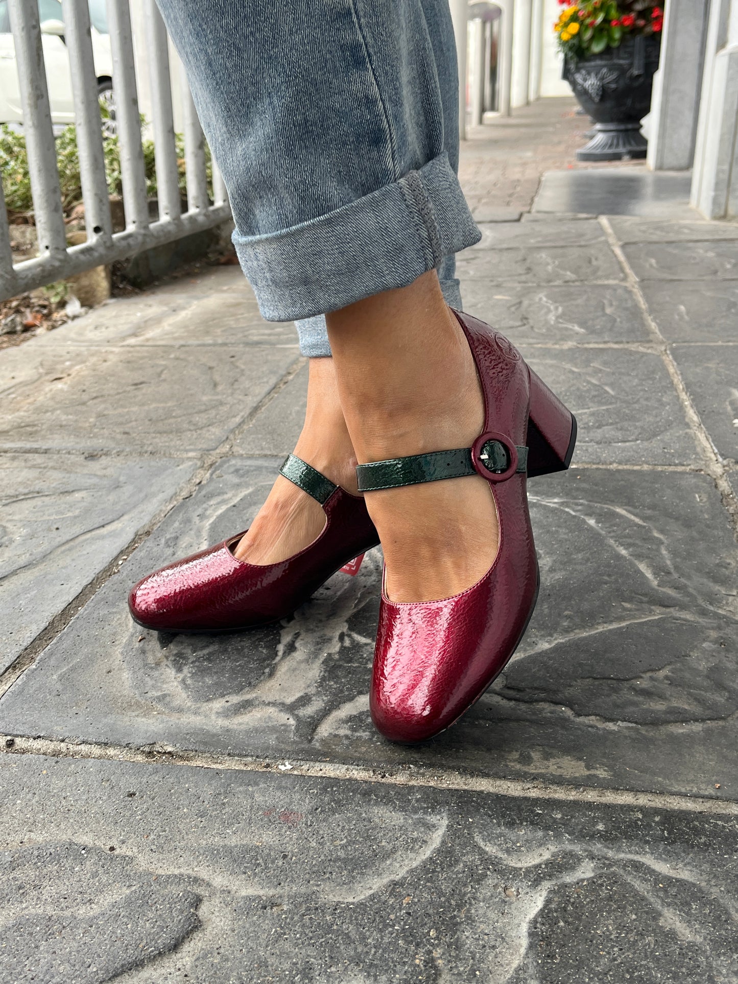 Rieker 44752-35 Red & Dark Green Block Heel Mary Jane Shoes