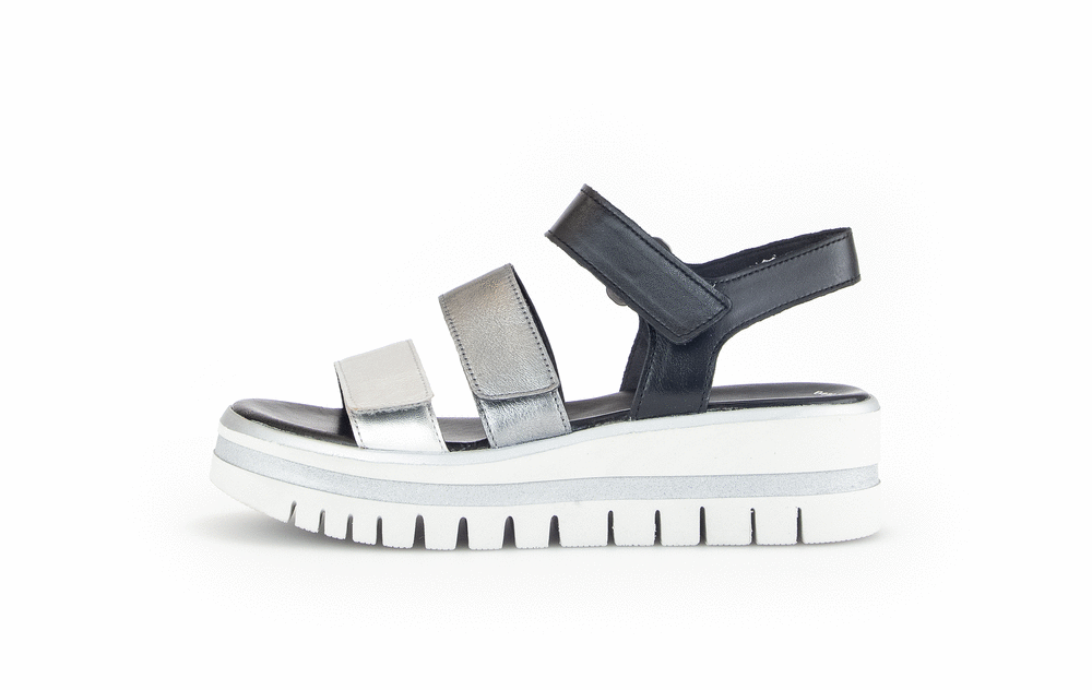 Gabor 84.620.61 Silver & Black Combi F Fit Slingback Platform Sandals