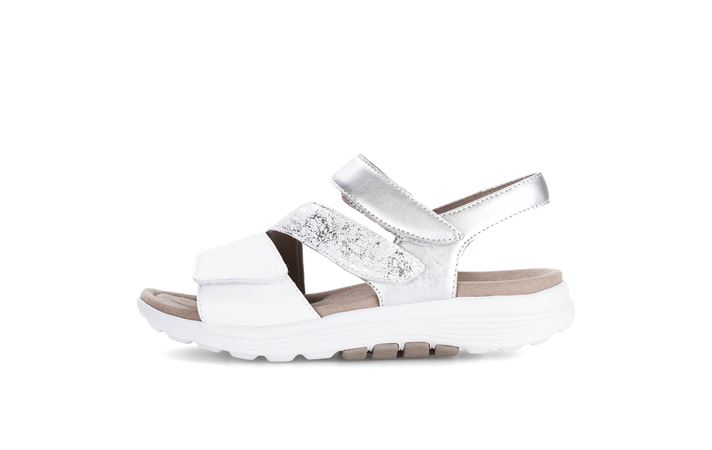 Gabor Rollingsoft 86.813.51 White & Silver Slingback Sandals