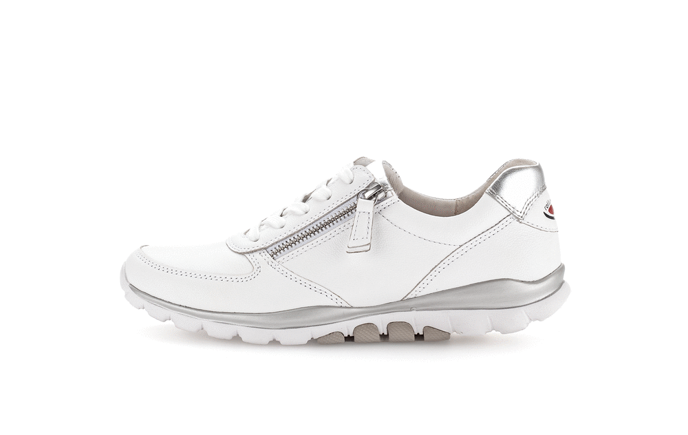 Gabor 86.968.51 Rollingsoft Sensitive White & Silver Sneakers with Zip