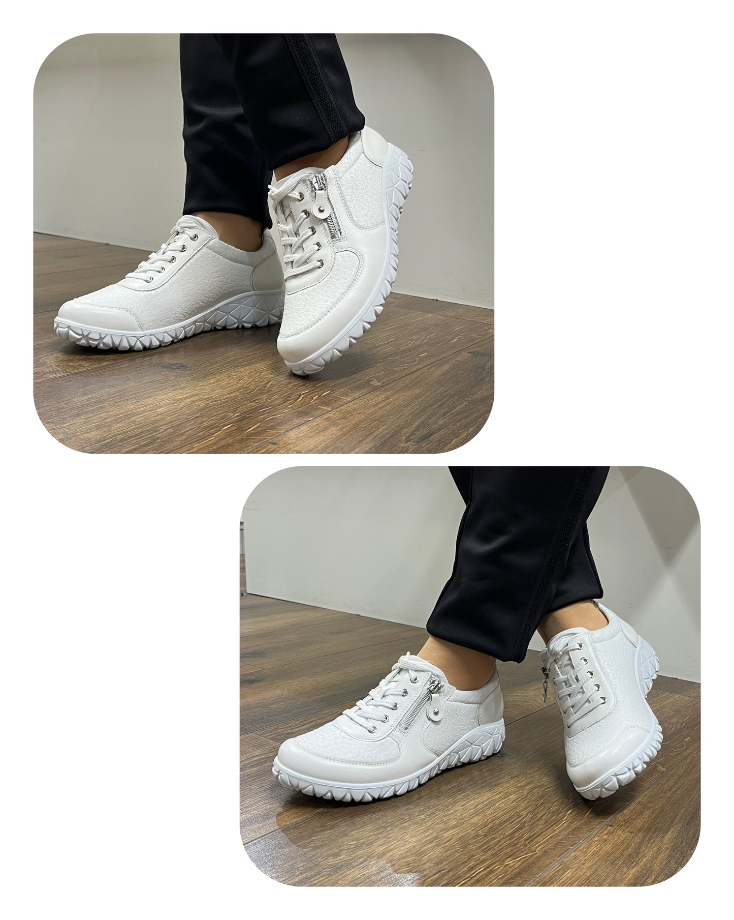 Waldlaufer H89001 238 275 White Lace & Zip Sneaker