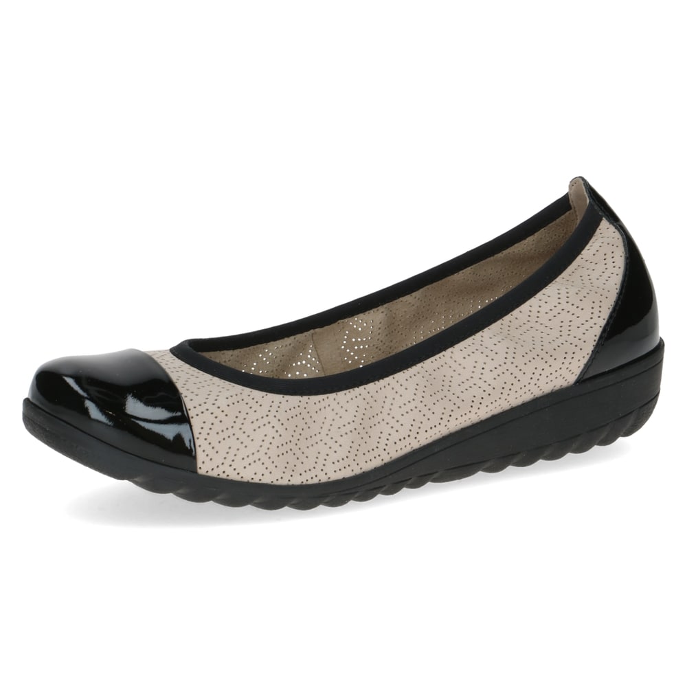 Caprice 9-22103-42-408 Beige & Black Combi Slip On Pumps with Patent Toe