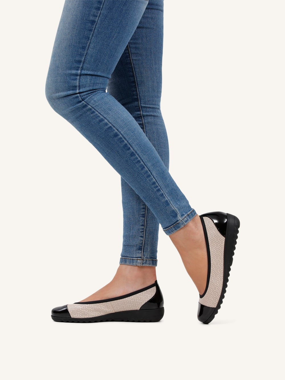 Caprice 9-22103-42-408 Beige & Black Combi Slip On Pumps with Patent Toe