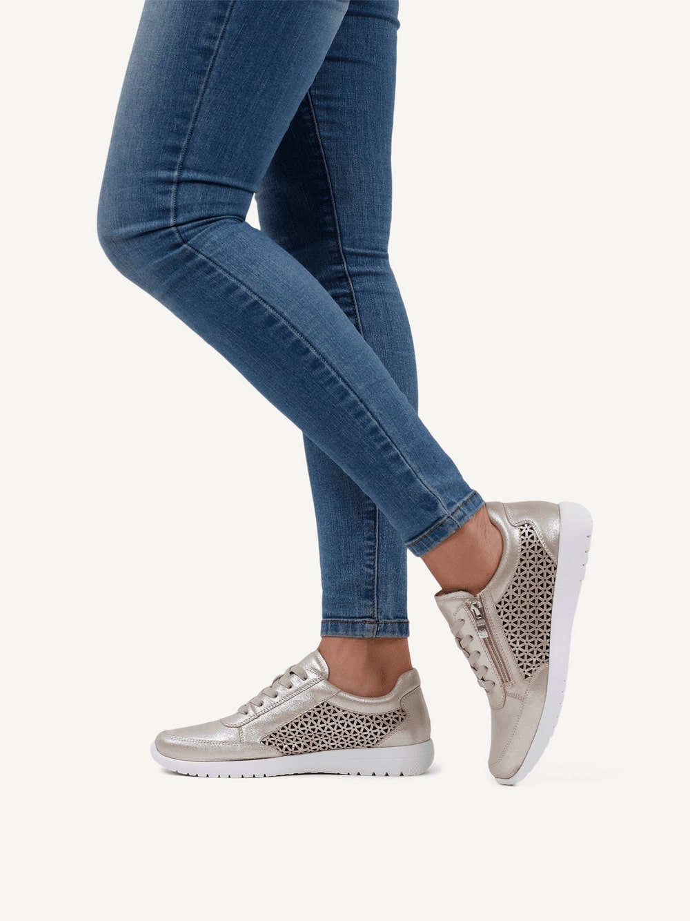 Caprice 9-23550-42-341 Taupe Metallic Trainers with Zip