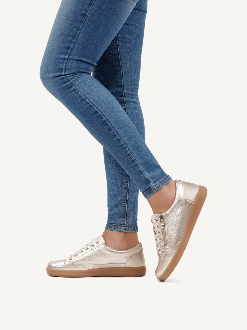 Caprice 9-23706-44-959 Platinum Gold Metallic Lace Trainers with Zip