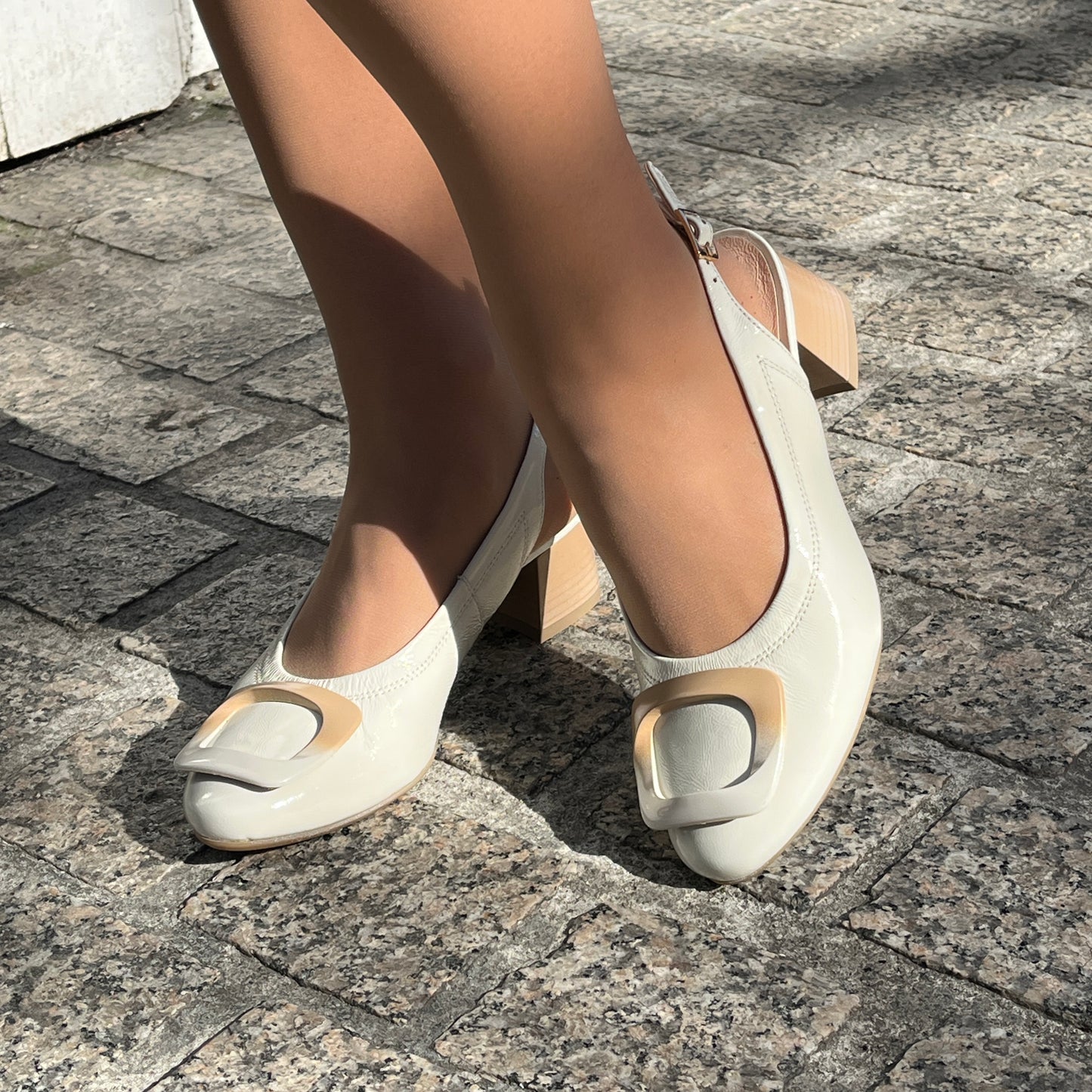 Bioeco by Arka 4153 2639+2776+1315 Beige Patent Block Heel