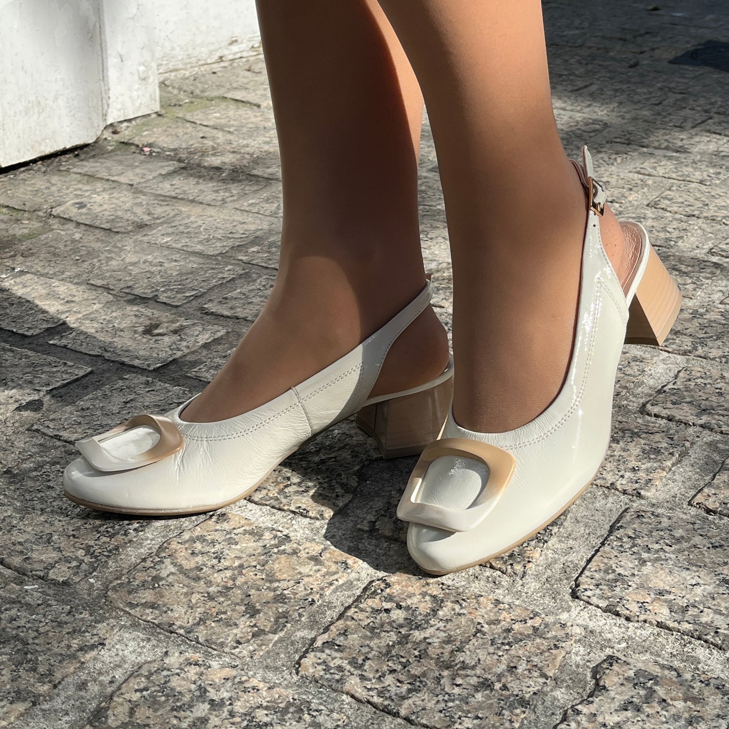 Bioeco by Arka 4153 2639+2776+1315 Beige Patent Block Heel