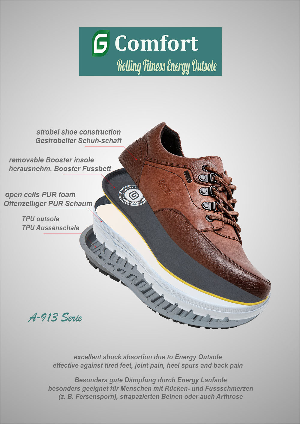 G Comfort A-915 Cognac Tan Trekking Shoes
