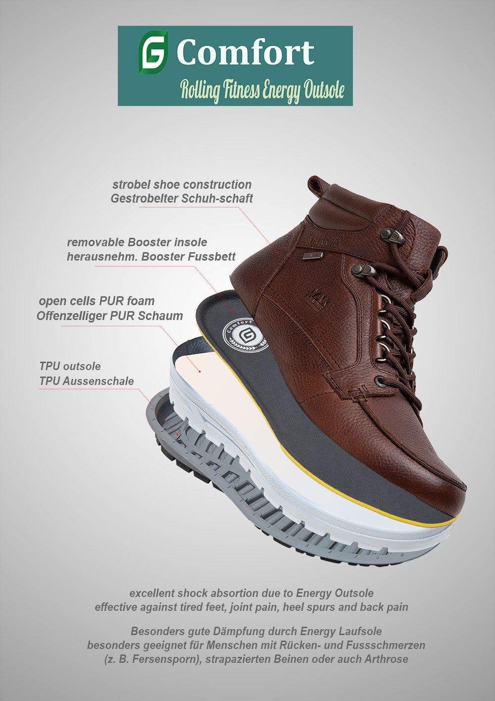 G Comfort A-916 Brown PullUp TEX Trekking Boots