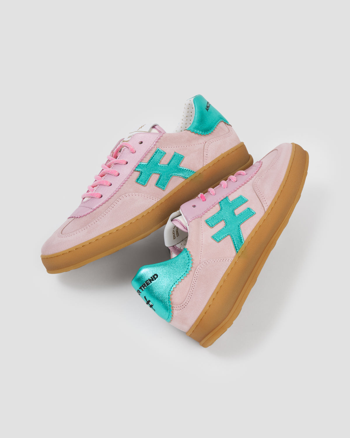 Another Trend A0321166 Rose Pink & Turquoise Metallic Logo & Heel Trainers