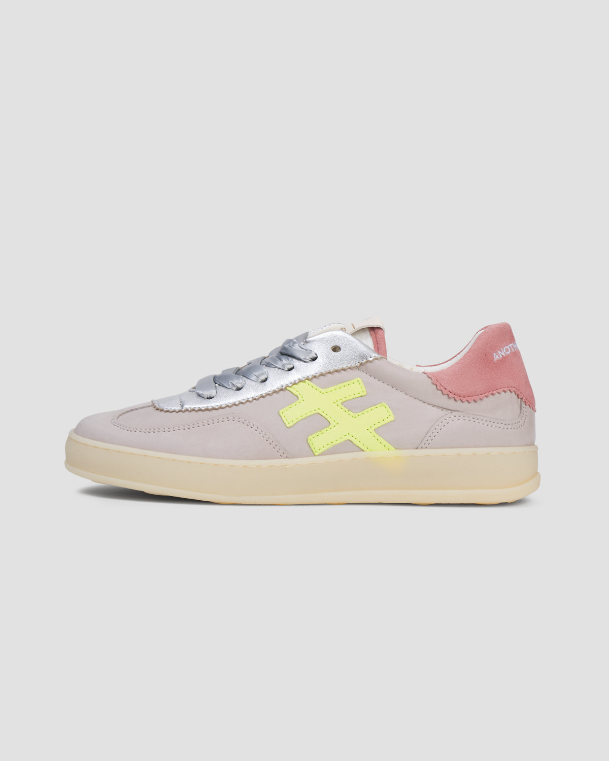 Another Trend A0322738 Tortola Taupe Suede Trainers with Pink Back & Neon Side