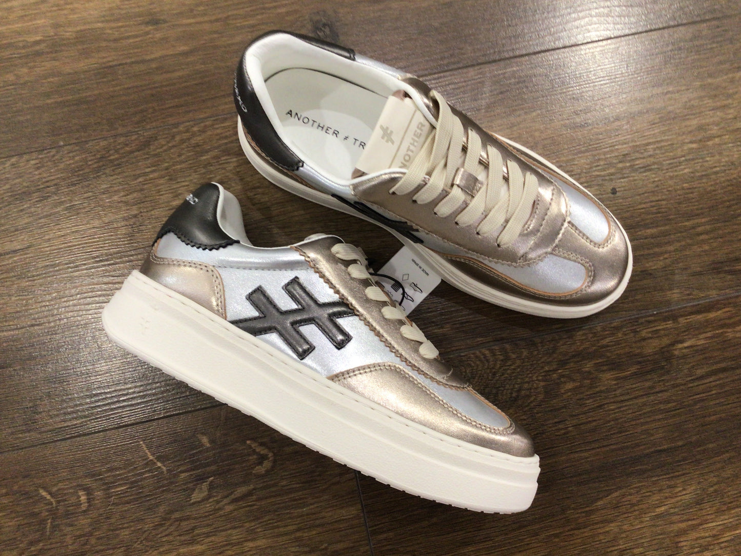 Another Trend A03561E5 Metal Silver & Gold Mix Thick Sole Trainers