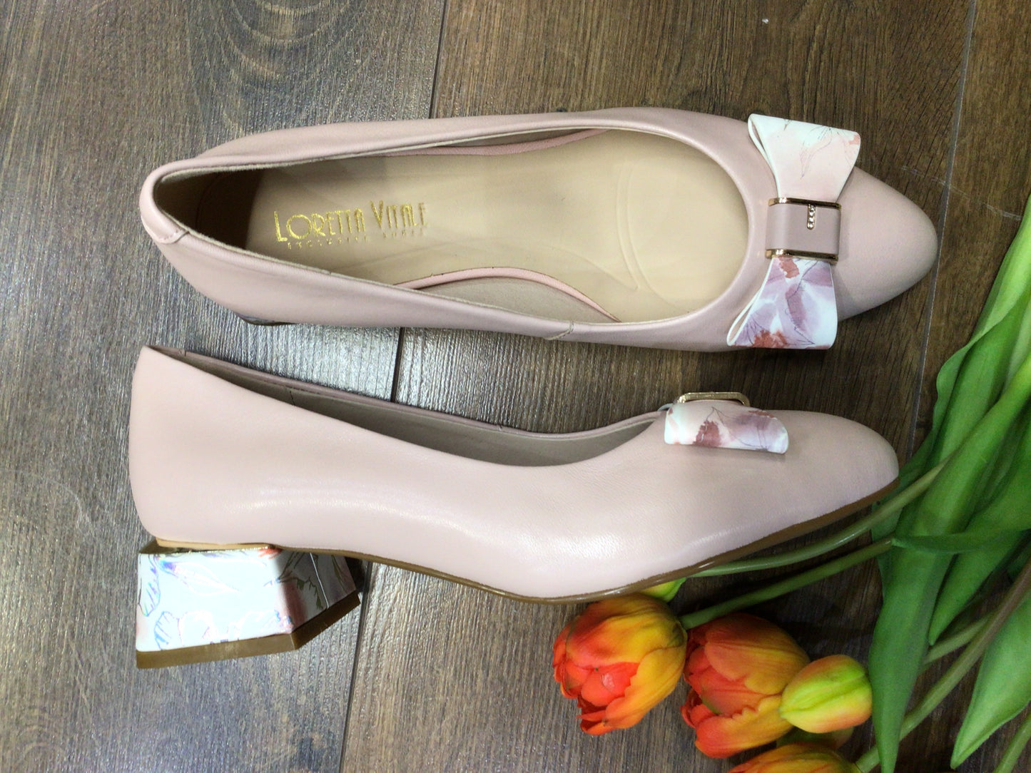 Loretta Vitale C3809 Pink Slip On Heels with Bow