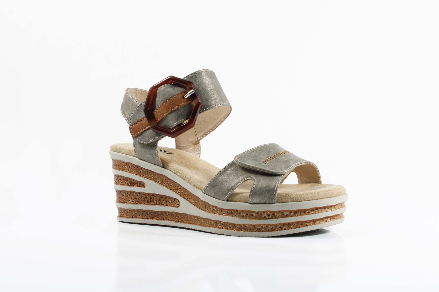 Susst ALANAH26 Gold Metallic PU Velcro Strap Wedge Sandals