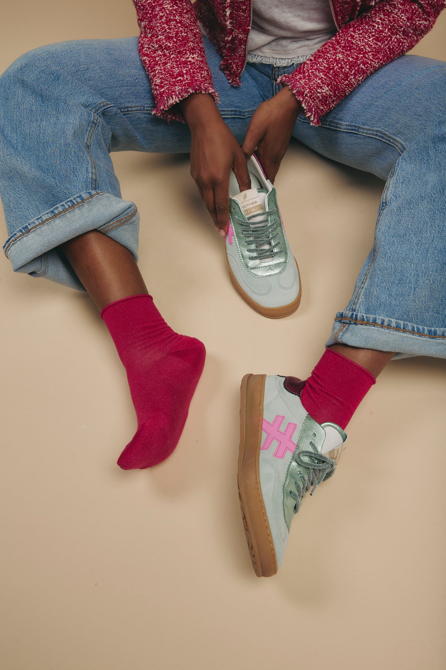 Another Trend A032M368 Mint Trainers with Pink Back