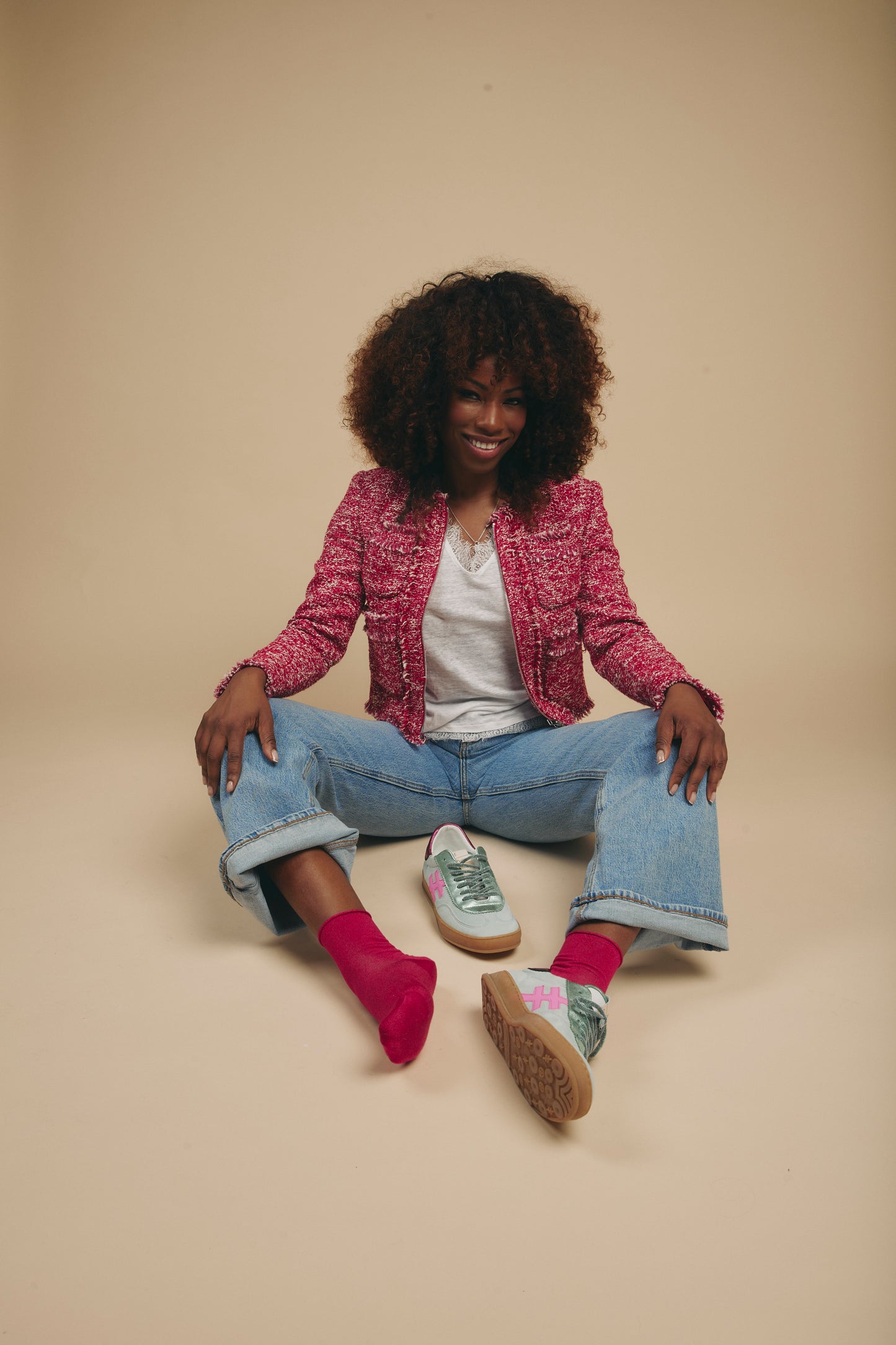 Another Trend A032M368 Mint Trainers with Pink Back