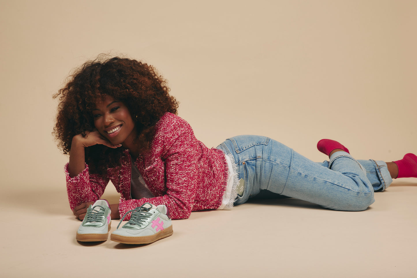 Another Trend A032M368 Mint Trainers with Pink Back