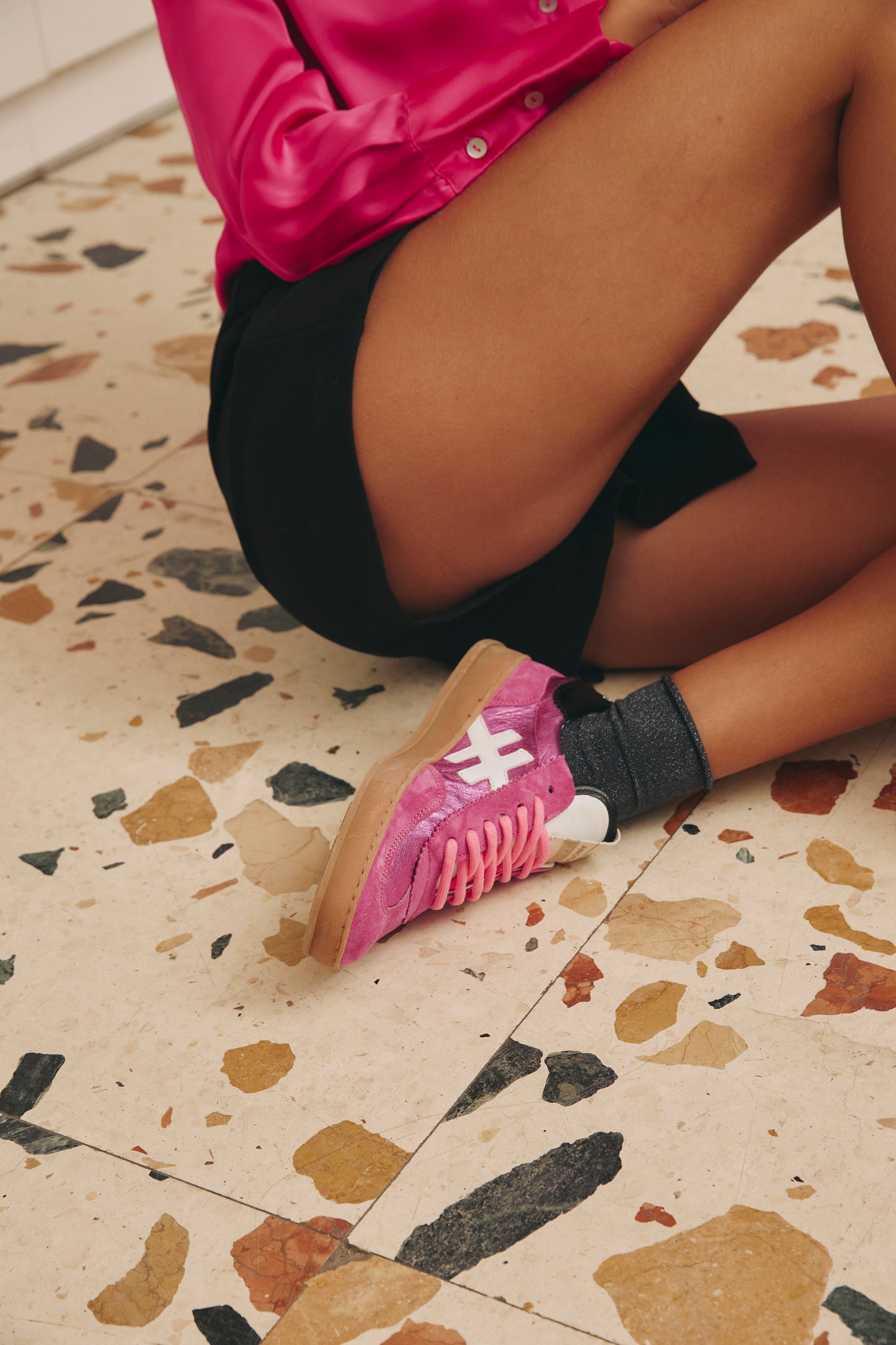 Another Trend A032M324 Bubblegum Pink Fuchsia Trainers with Black Back