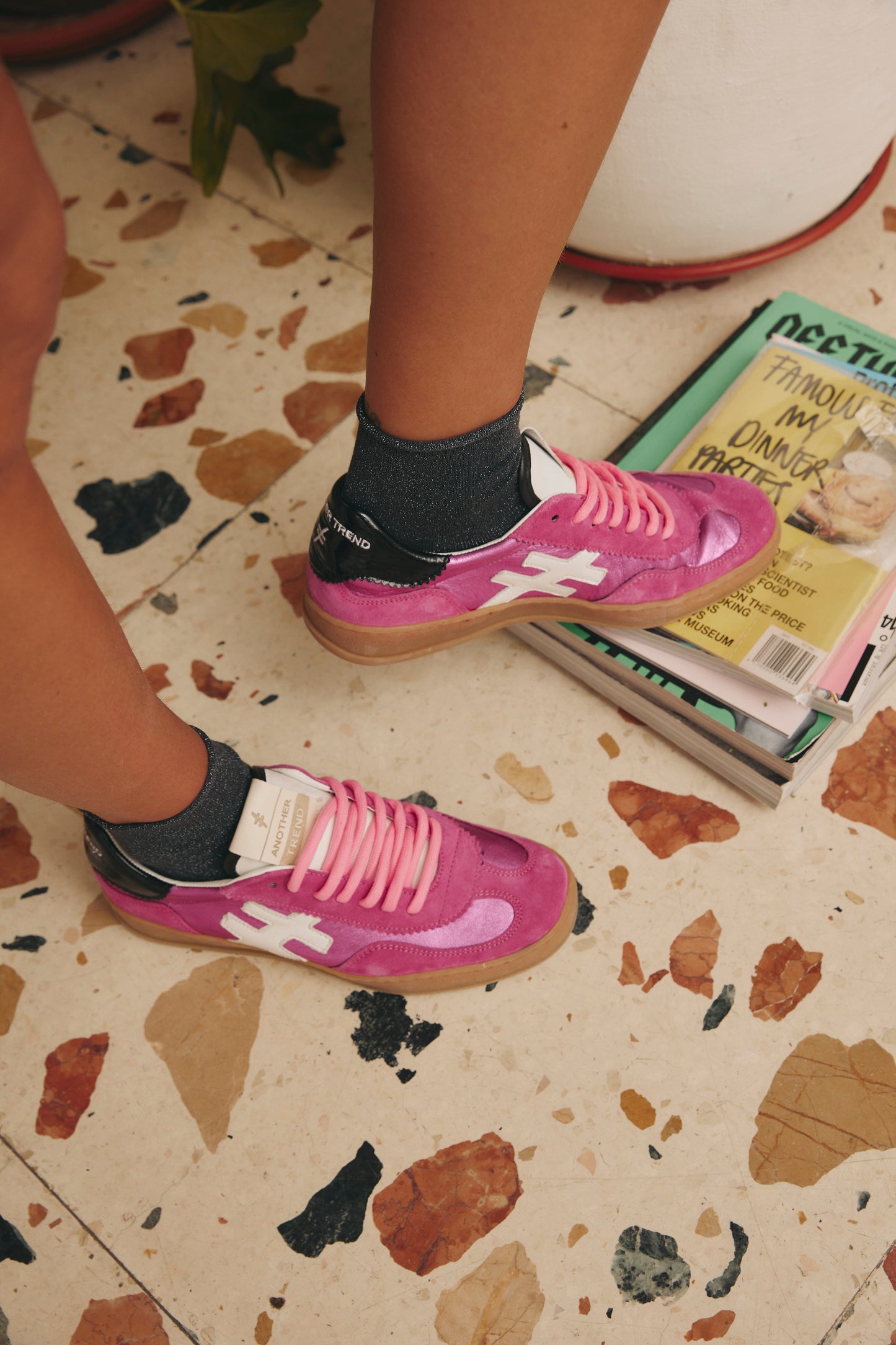 Another Trend A032M324 Bubblegum Pink Fuchsia Trainers with Black Back