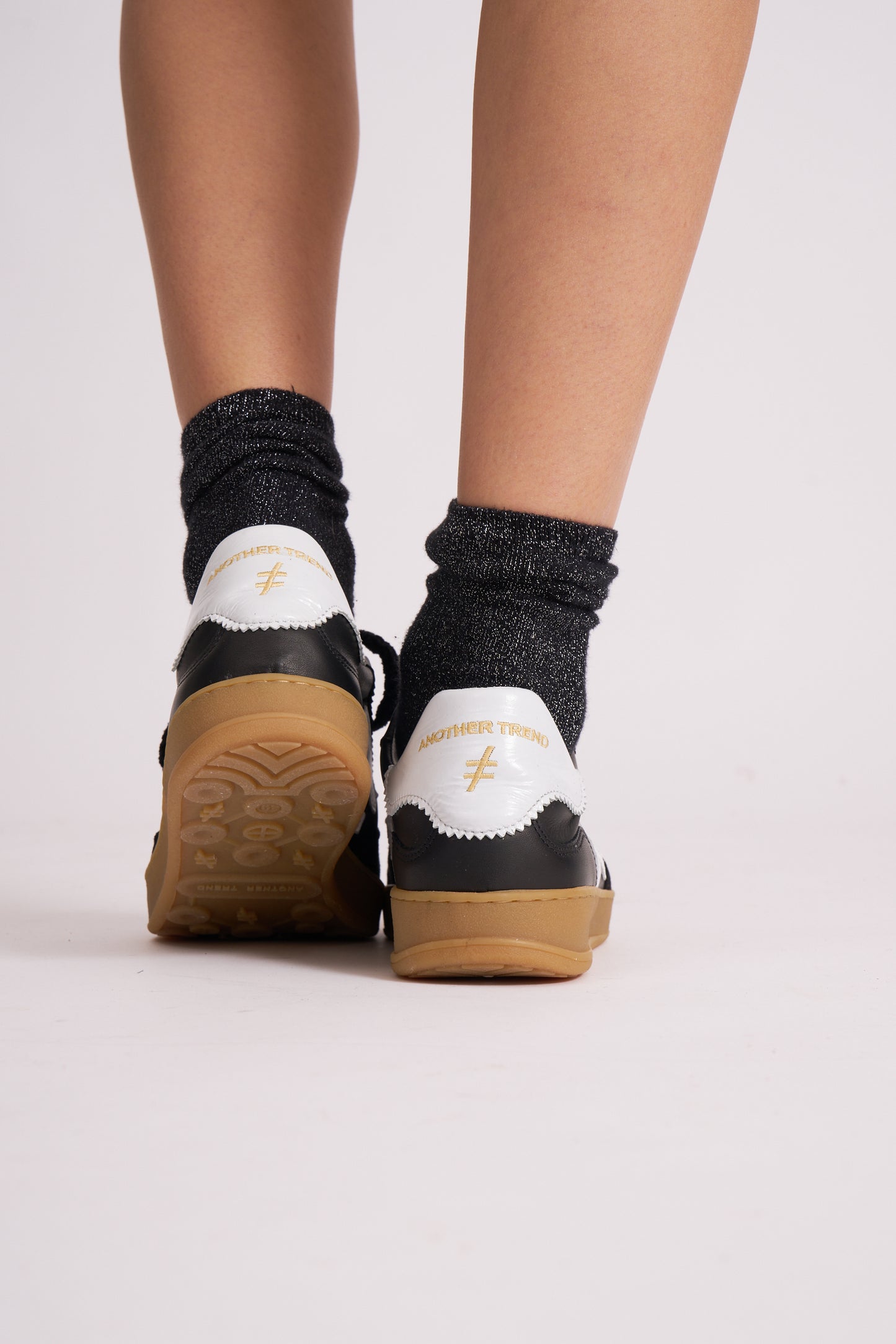 Another Trend A032V205 Black Trainers with White Heel & Logo