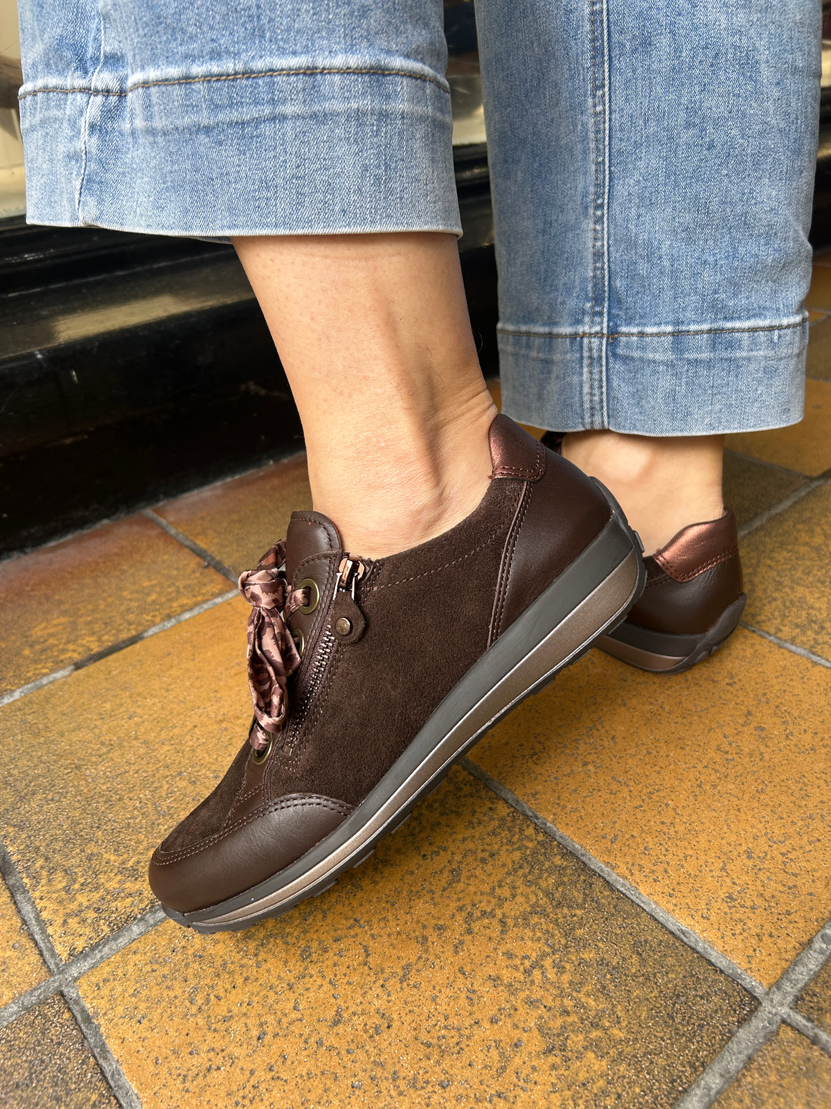 Ara 12-64587 23 Osaka Highsoft Cacao Moro Mocca Brown Suede H Fit Trainers