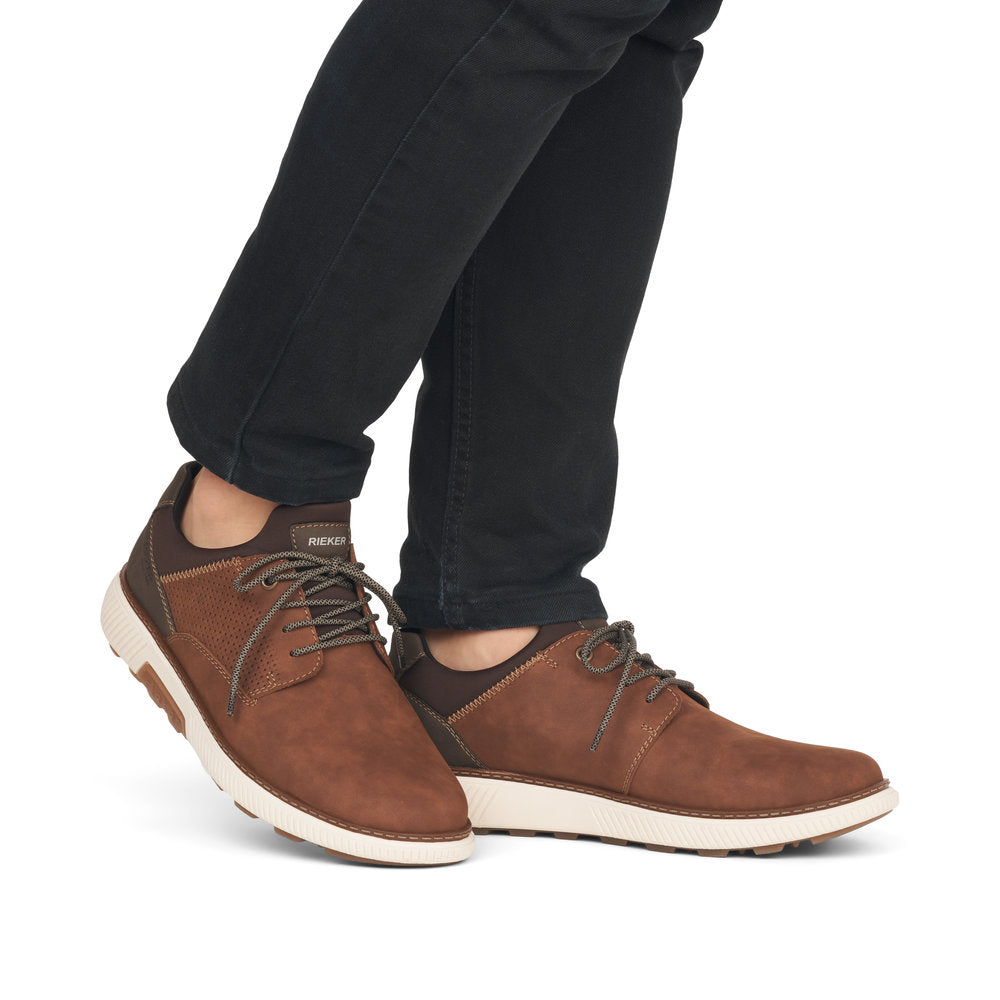 Rieker B3355-24 Brown Suede Shoes with Dark Brown Heel