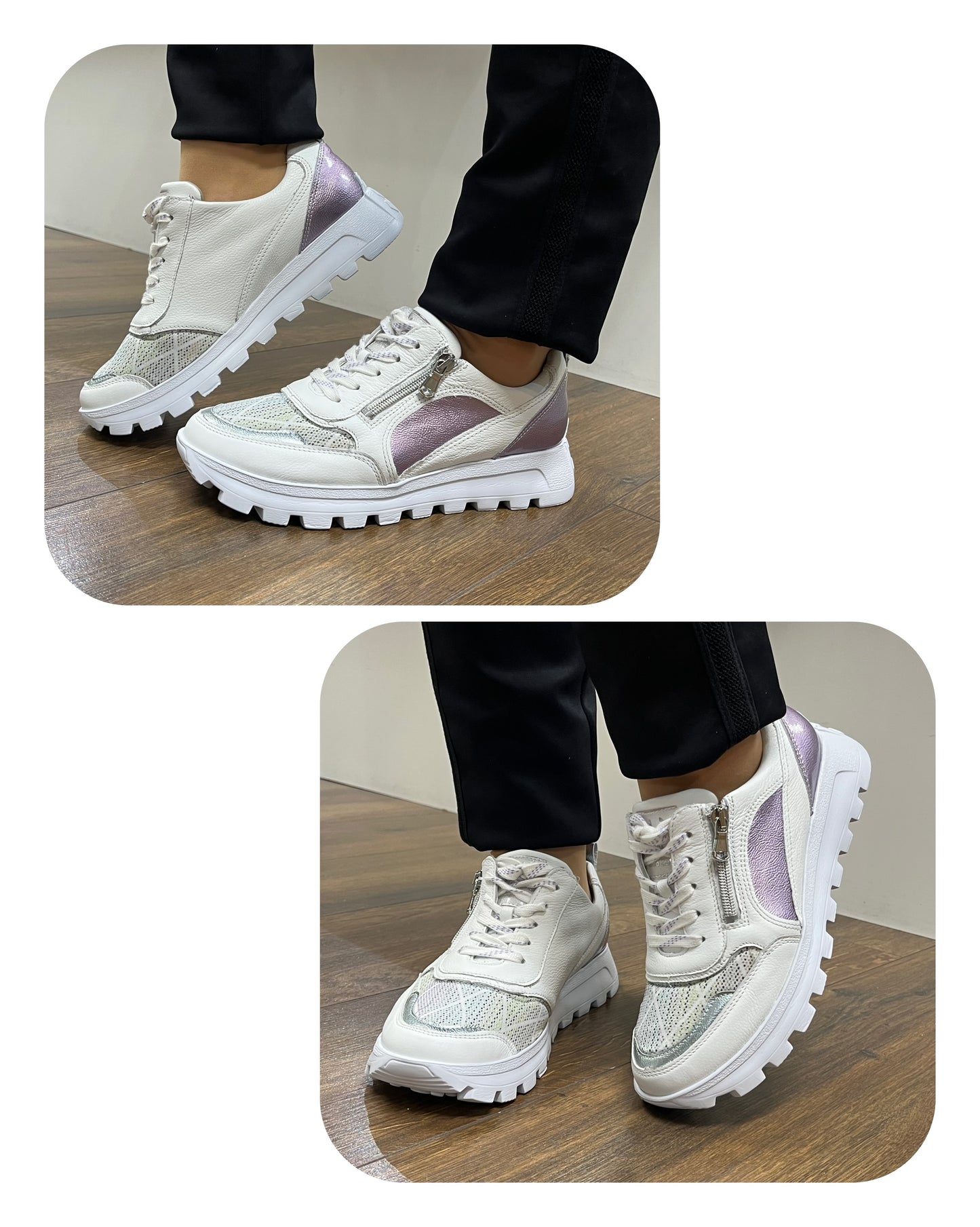 Waldlaufer 993H01 500 299 H Fit White Purple & Green Combi Sneakers with Zip & Lace