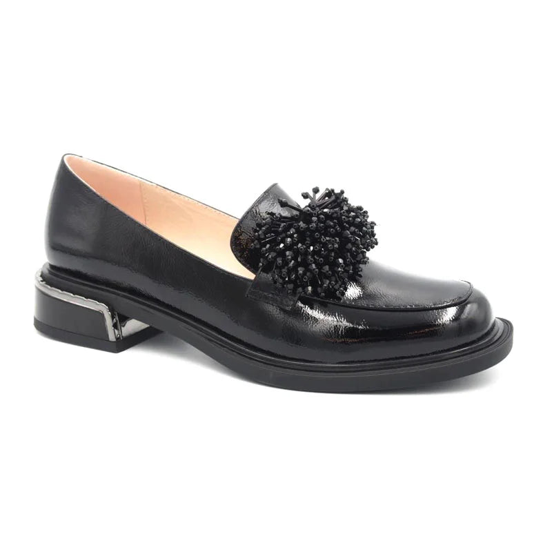 Loretta Vitale B970 Black Patent Slip On Shoes with Front Beading