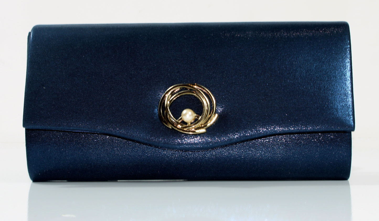 Cocco Ritz BG1036 Navy Met Fabric Pearl Trim Clutch Bag