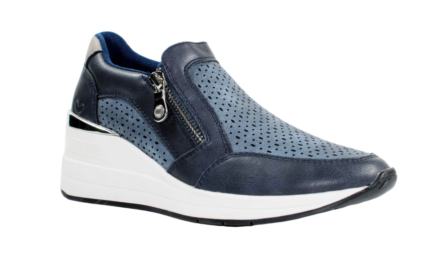 Susst Bianca25 Navy PU Hi Wedge Casual Shoes with 2 Zips