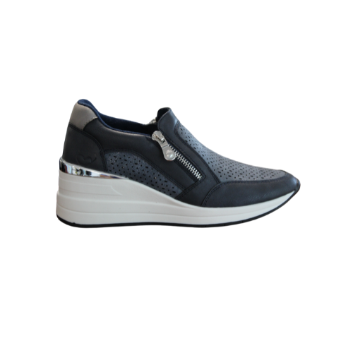 Susst Bianca25 Navy PU Hi Wedge Casual Shoes with 2 Zips