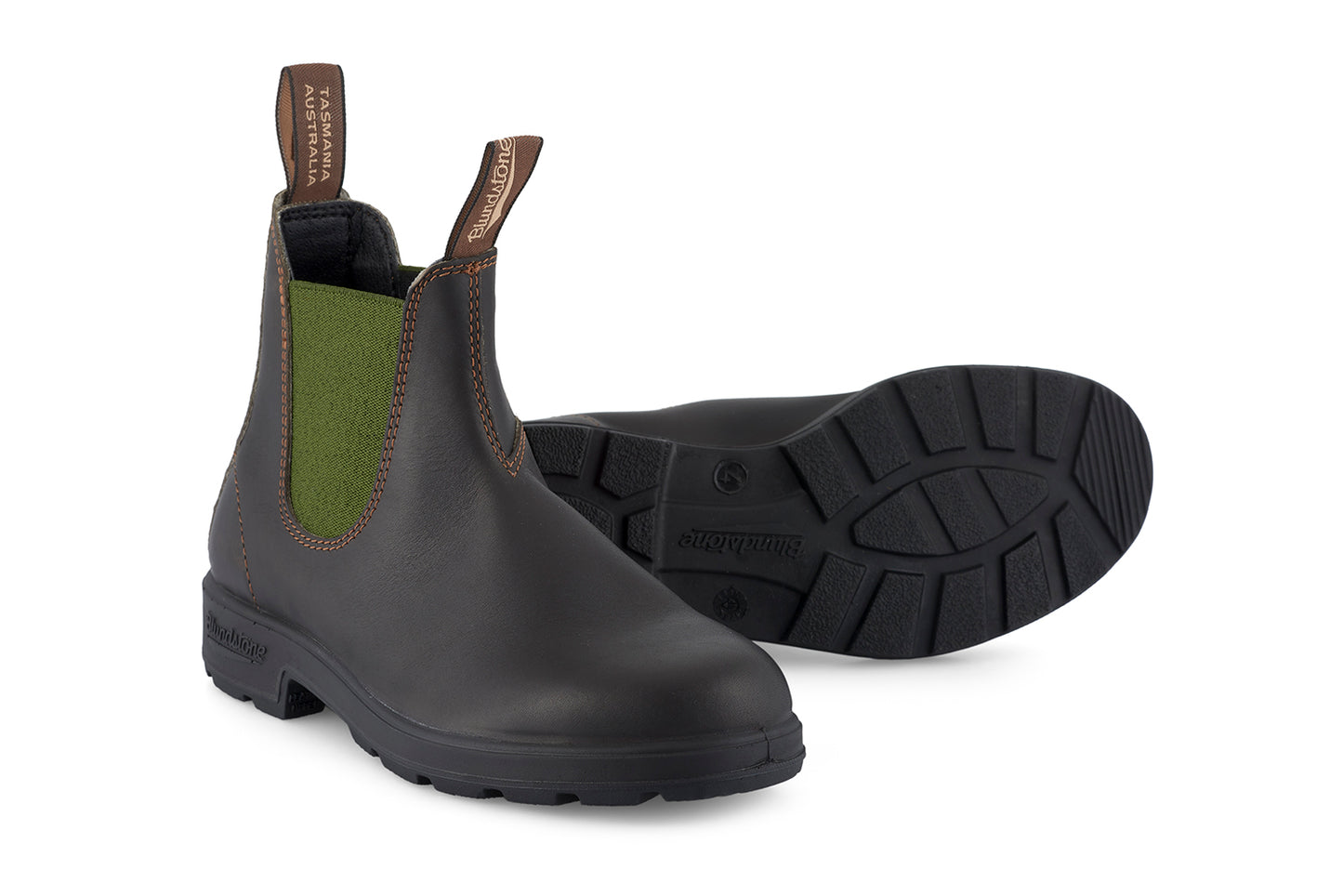 Blundstone 519 Stout Brown Leather Olive Coloured Elastic Sided Boots Sizes 8-12