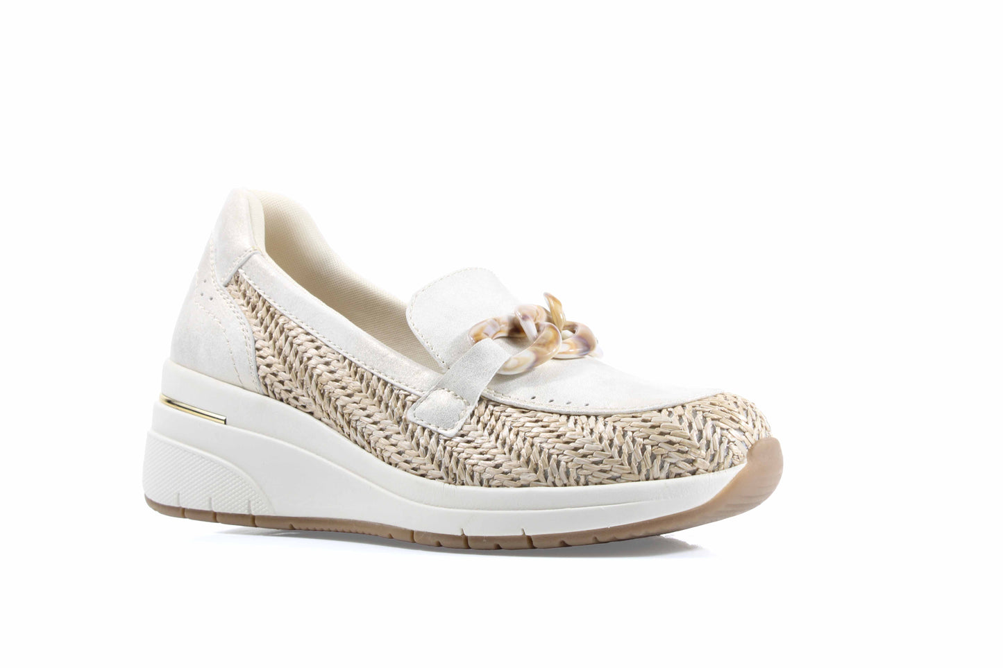 Susst BONNIE26 Beige Multi PU Chain Trim Wedge Casual Shoe