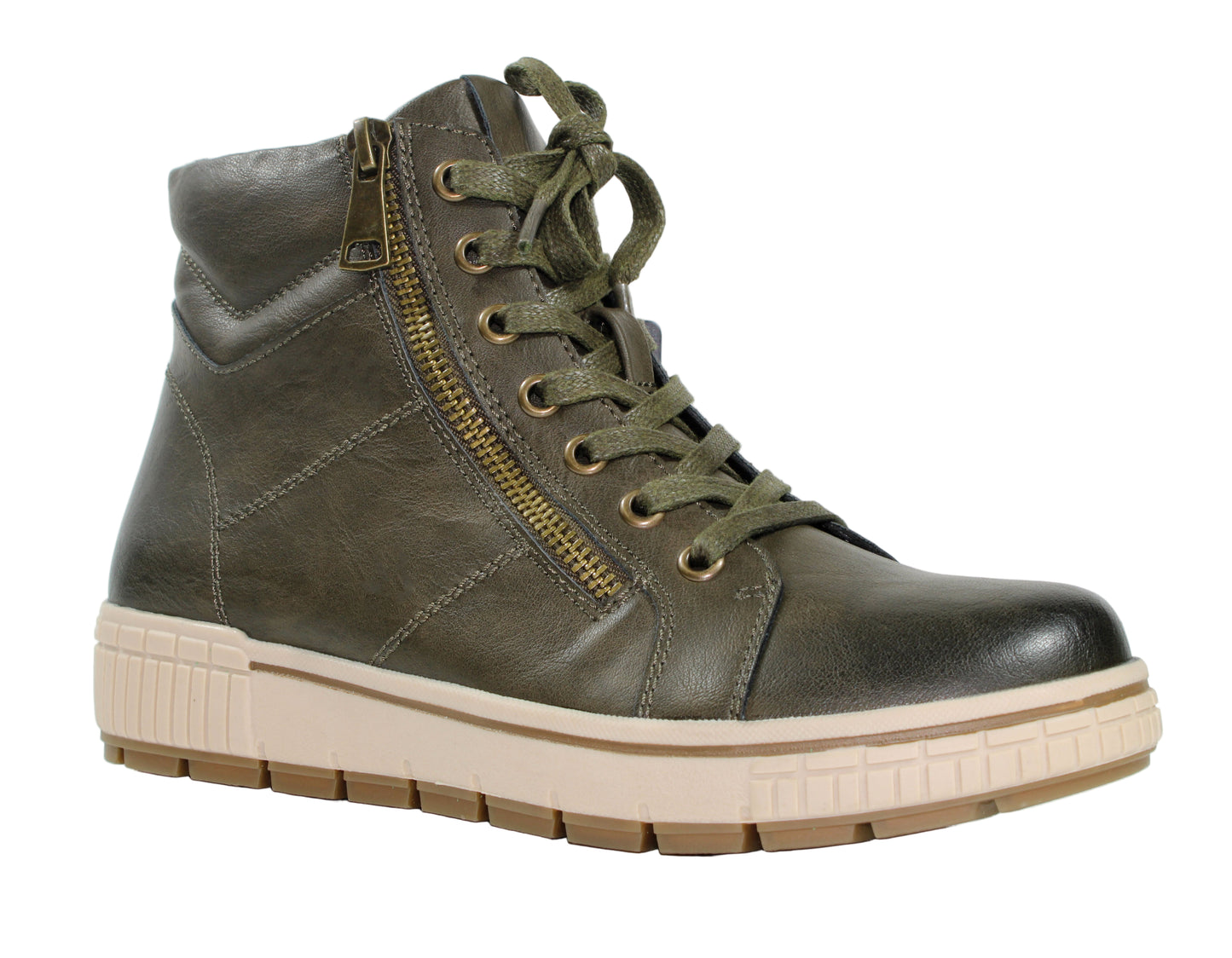 Susst BROOKE25 Green PU Zip & Tie Ankle Boots