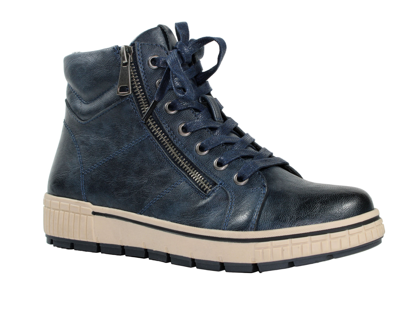 Susst BROOKE25 Navy PU Zip & Tie Ankle Boots