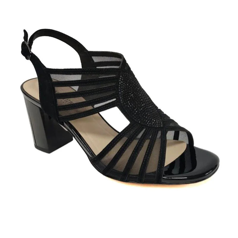 Loretta Vitale C3808 Black Sparkle Block Heel Sandals