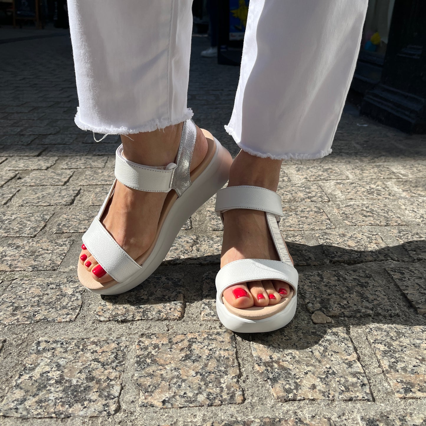 Callaghan 29925 White Velcro Sandals with Silver Slingback Strap