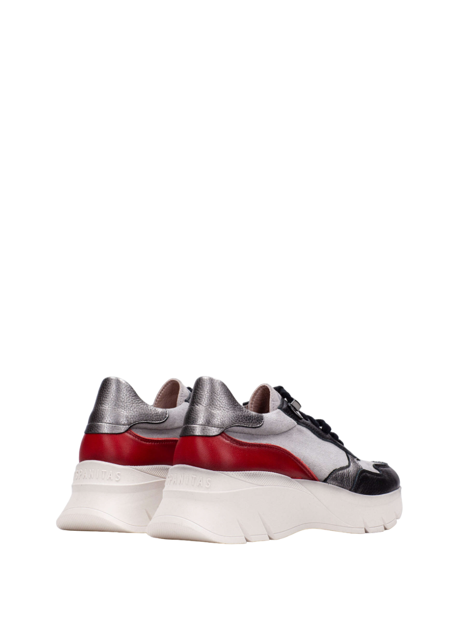 Hispanitas CHI243617 Grey, Silver, Black, Red & White Combi Sneakers