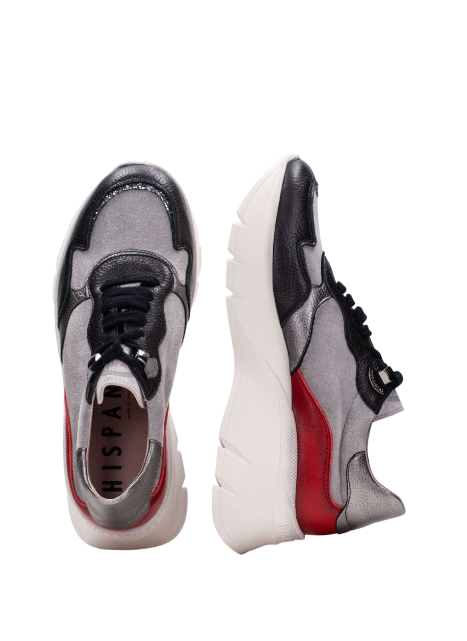 Hispanitas CHI243617 Grey, Silver, Black, Red & White Combi Sneakers