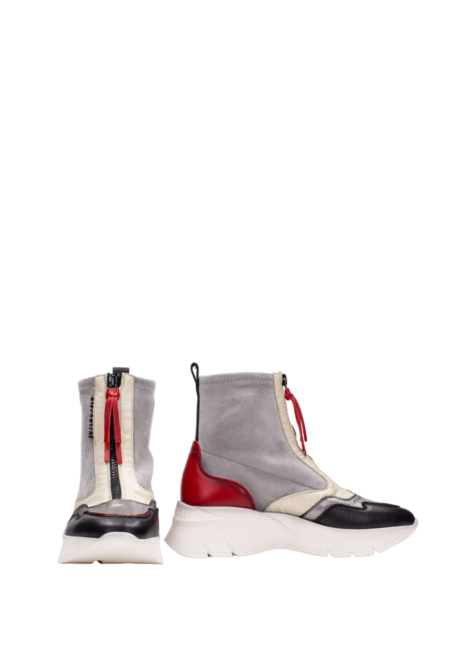 Hispanitas CHI243628 Helsinki Grey, Black, Cream & Red Combi Boots