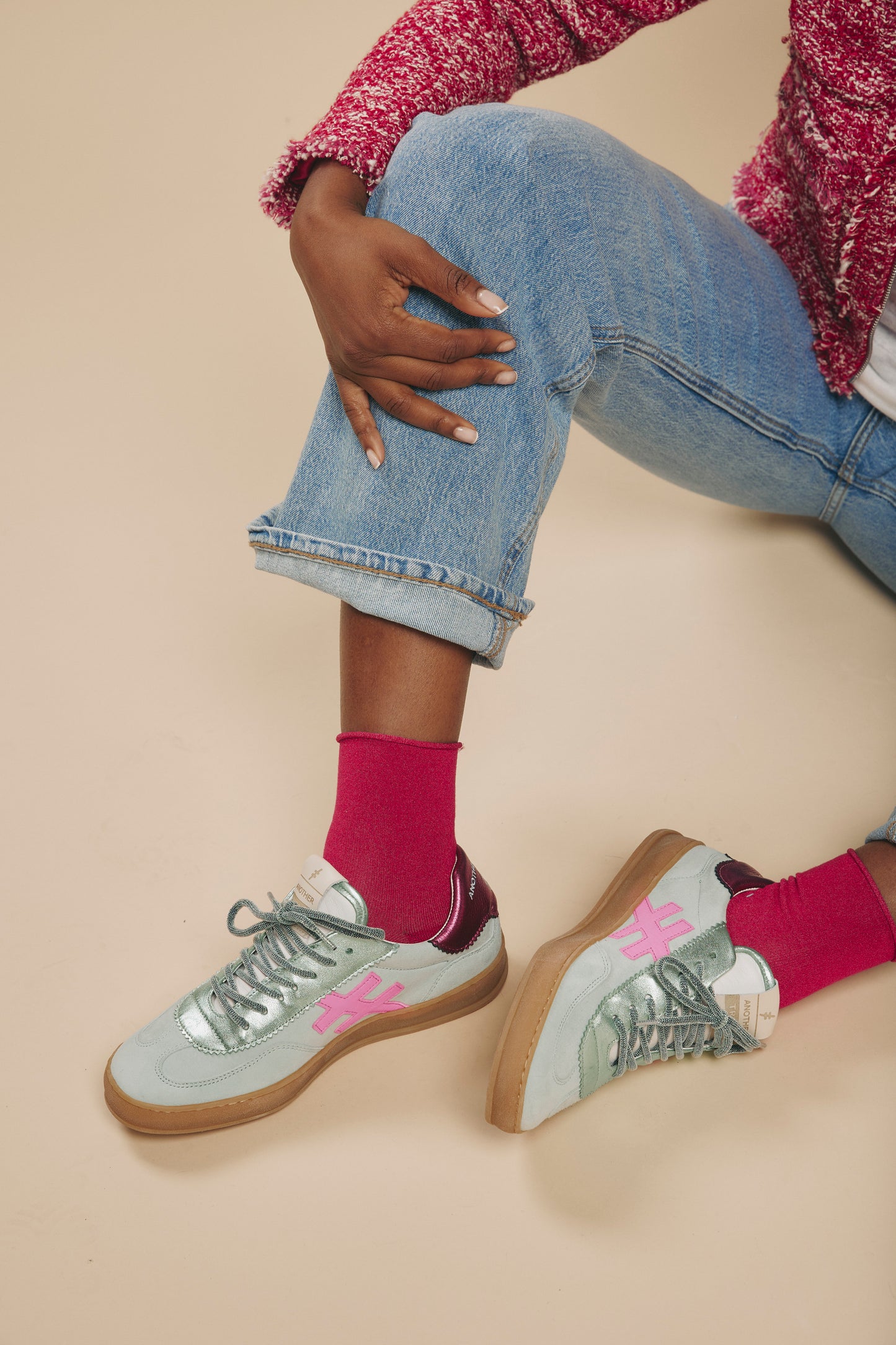Another Trend A032M368 Mint Trainers with Pink Back