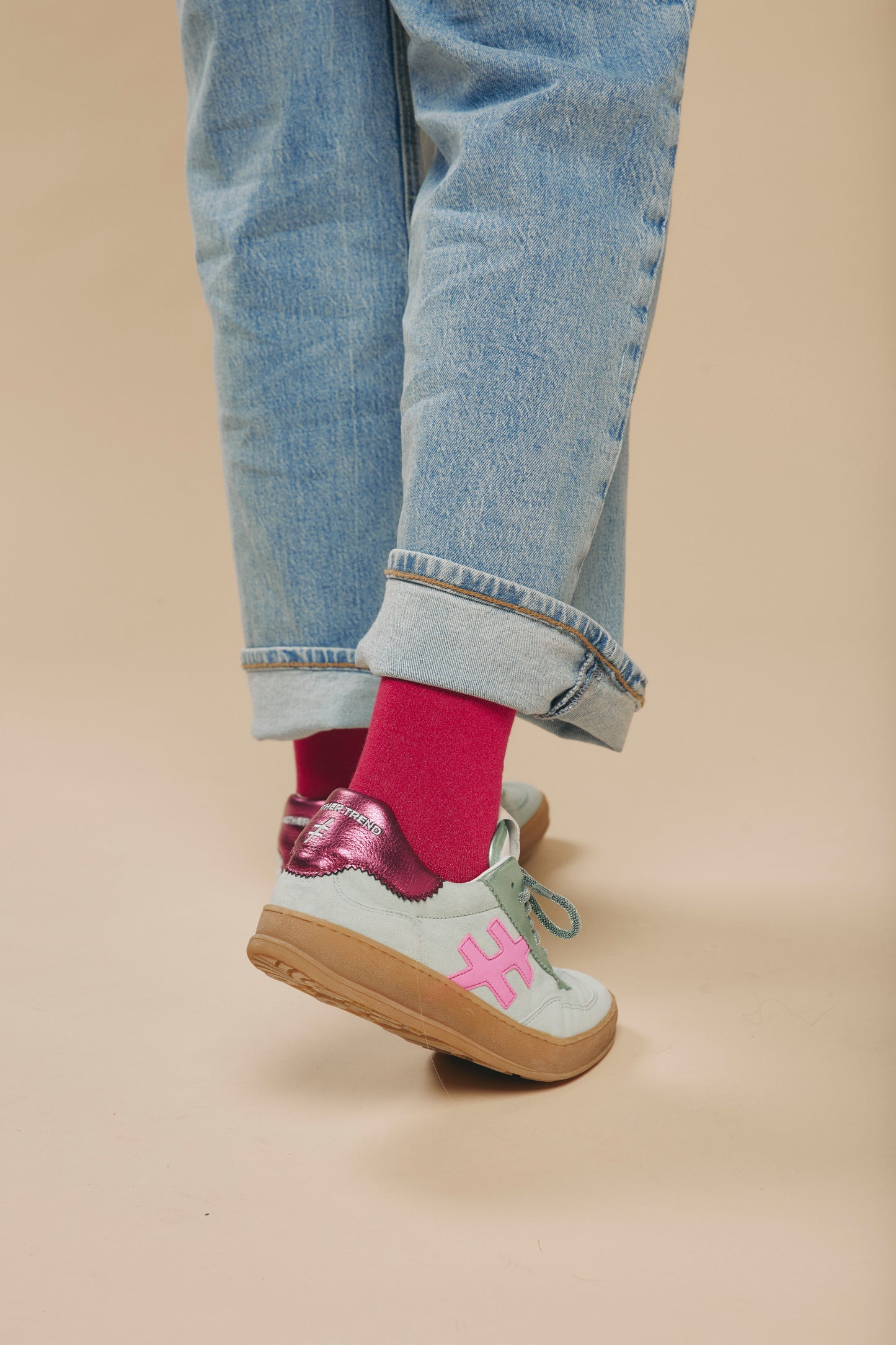 Another Trend A032M368 Mint Trainers with Pink Back