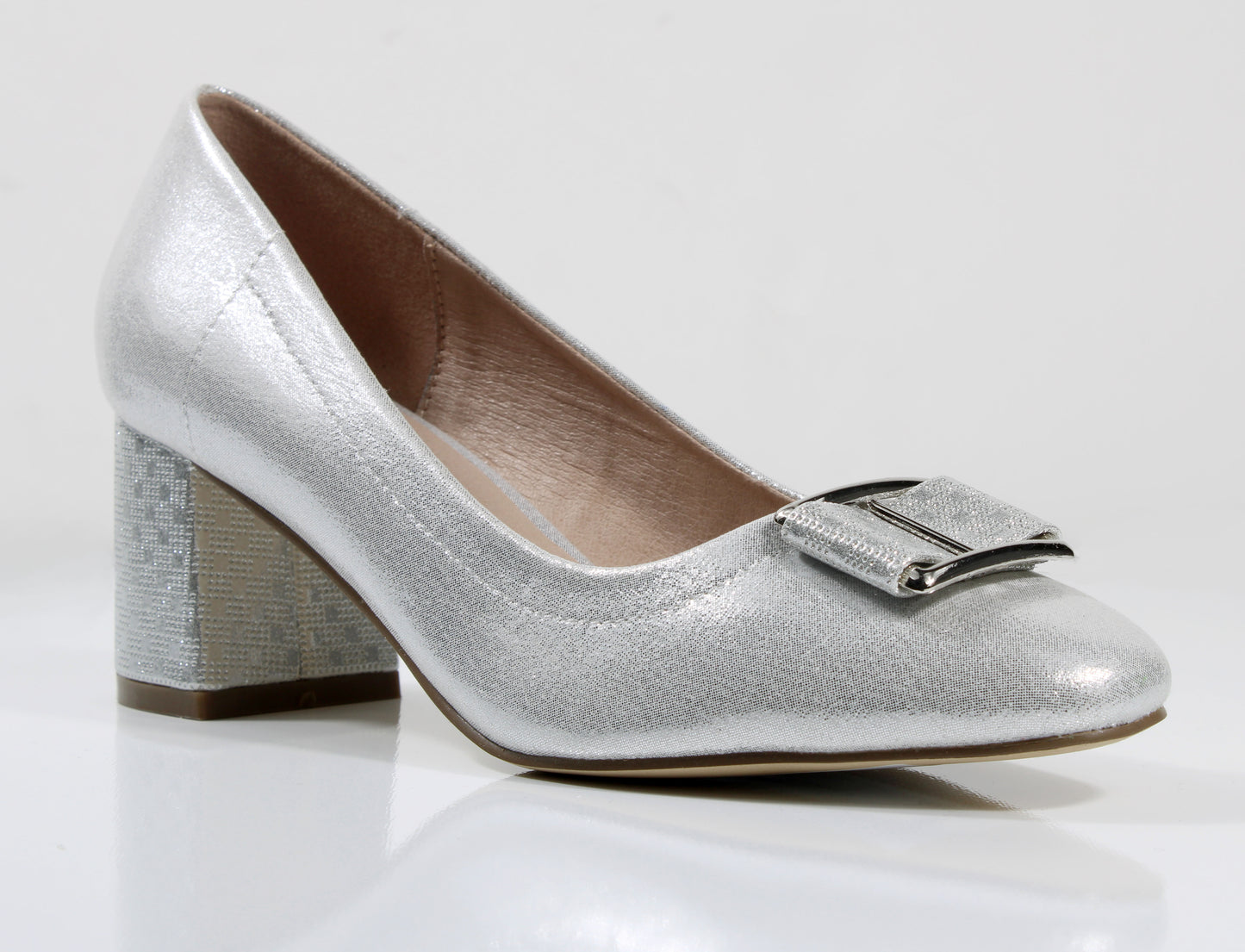 Cocco Ritz Coco1032 Silver Met Fabric Glitter Heel Bow Trim Shoes
