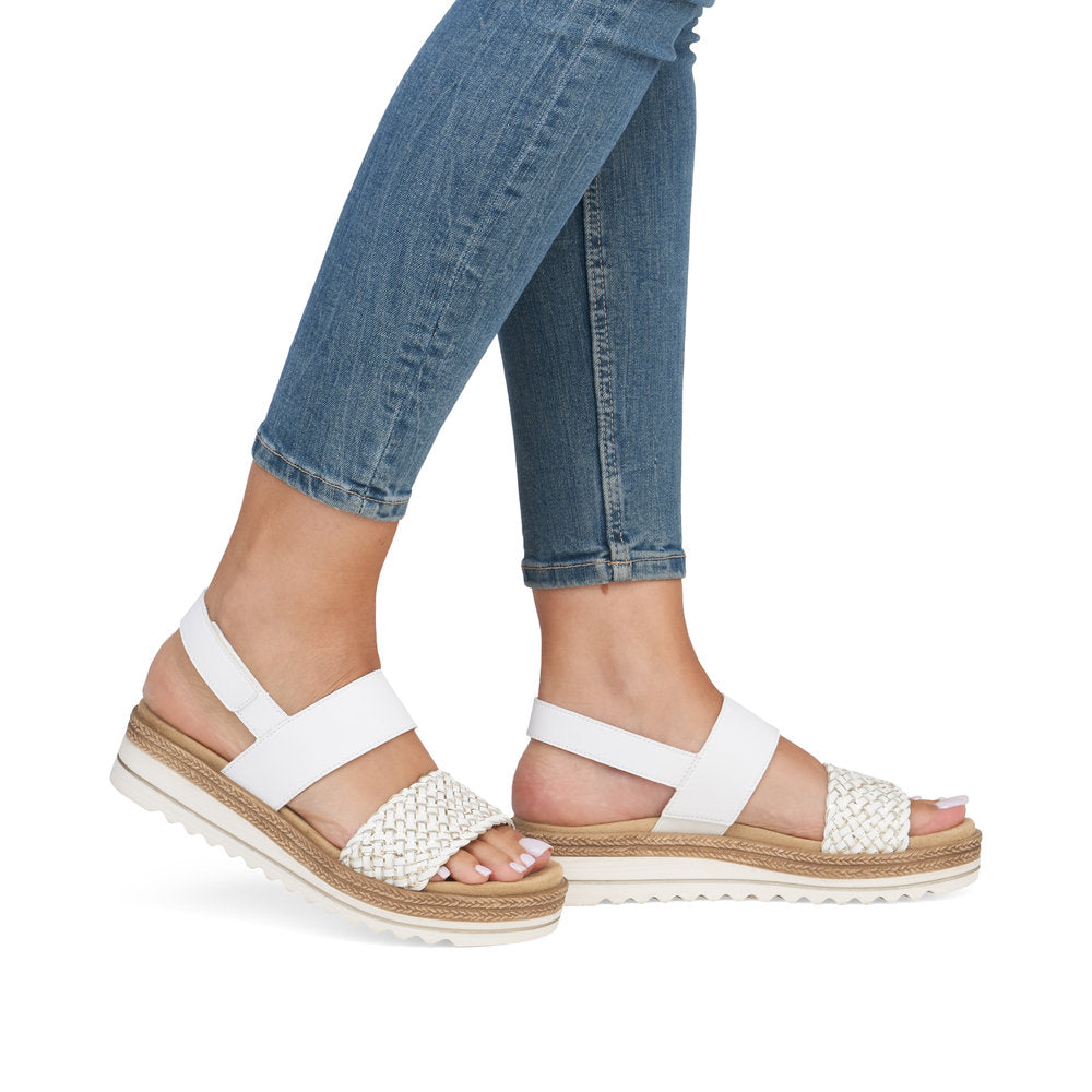 Remonte D0Q56-80 White & Gold Weave Combi Sandals with Slingback Strap