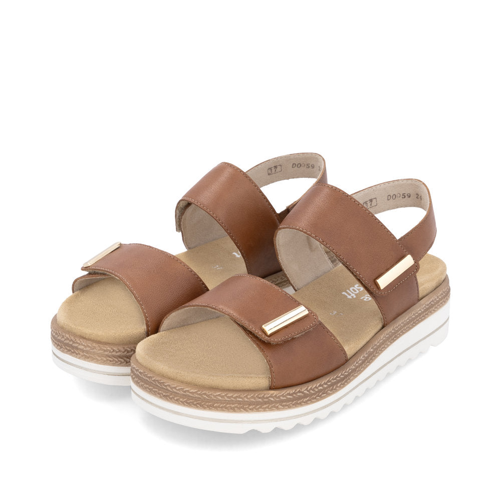 Remonte D0Q59-24 Brown Velcro Sandals with Slingback Strap