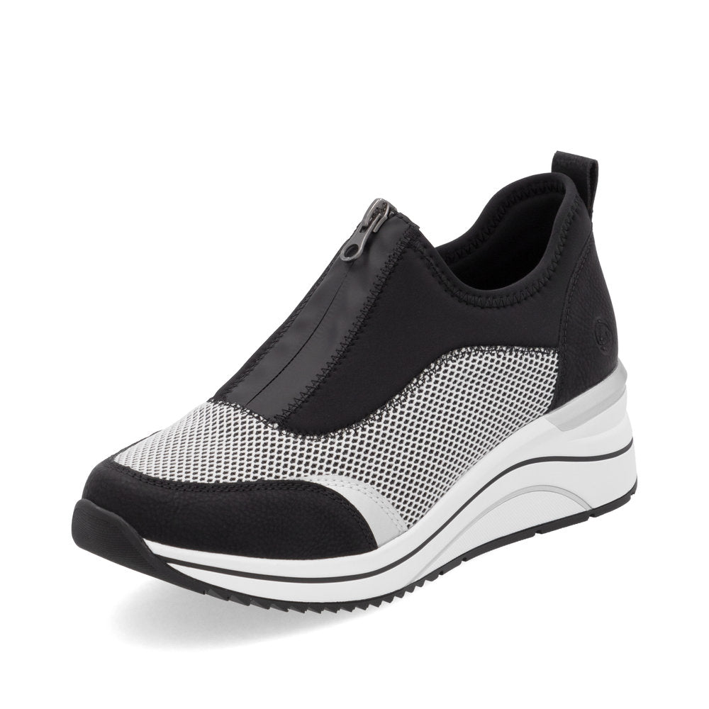 Remonte D0T08-03 Black, White & Silver Combi H Fit Front Zip Shoes