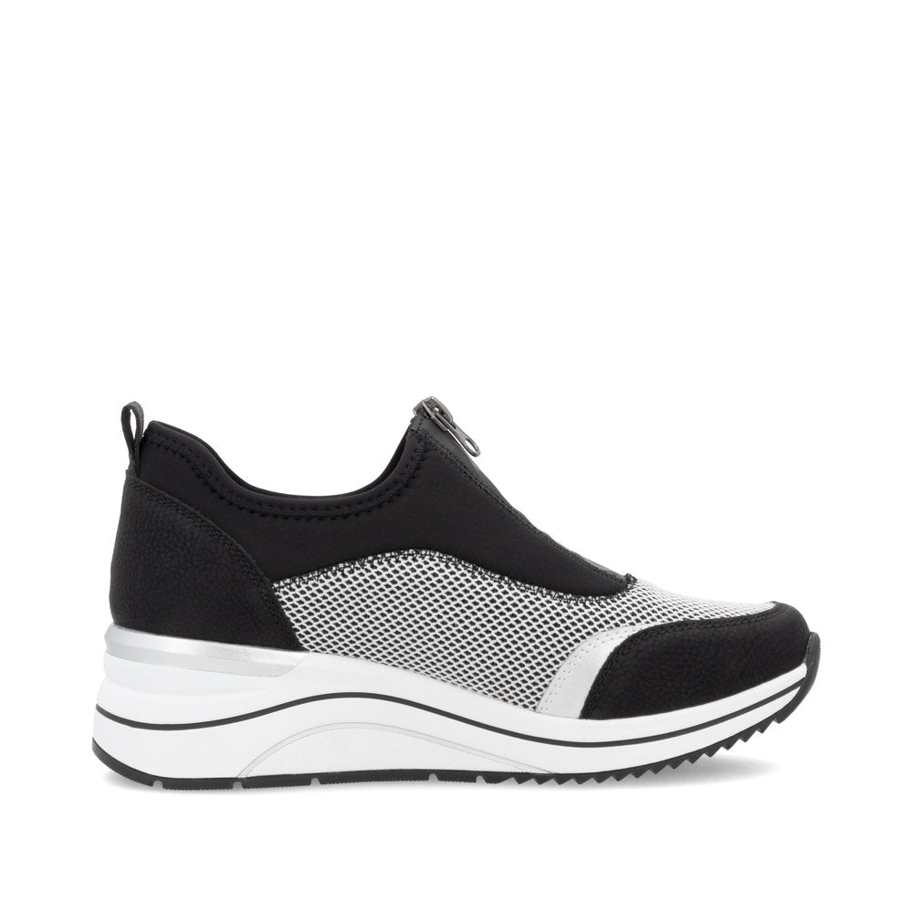 Remonte D0T08-03 Black, White & Silver Combi H Fit Front Zip Shoes